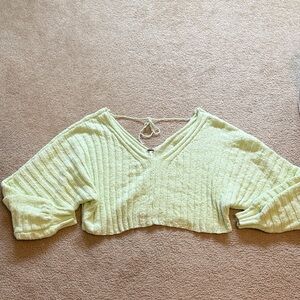 Free People Light Green Ribbed Knit Top